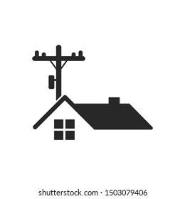 Electric pole line and house icon. Flat style. Isolated on white background.