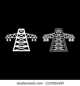 Electric pole post high voltage set line icon outline set white color
