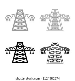 Electric pole post high voltage set line icon outline set grey black color
