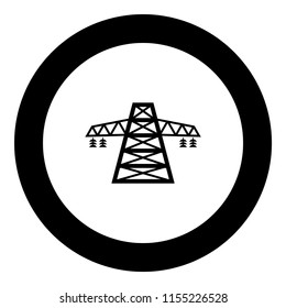 Electric pole post high voltage set line icon black color in round circle