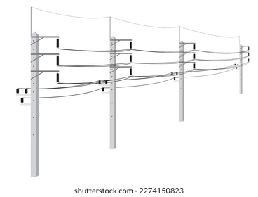 Poste eléctrico. Polos de poder. Transmisión de energía eléctrica. Ilustración vectorial aislada en fondo blanco.