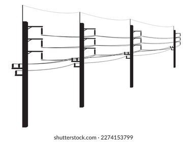 Electric pole. Power Poles. Electric Power transmission Silhouette. Vector Illustration Isolated on White Background.