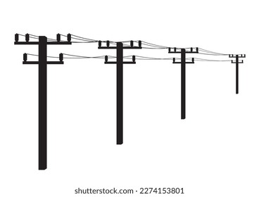 Electric pole. Power Poles. Electric Power transmission Silhouette. Vector Illustration Isolated on White Background.
