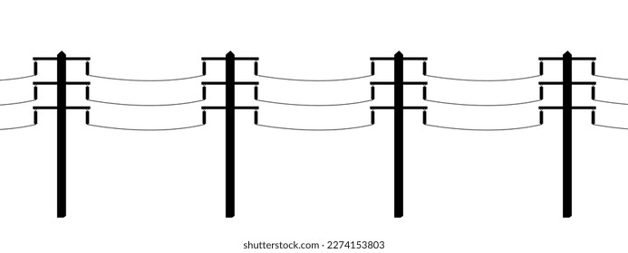 Poste eléctrico. Polos de poder. Silhouette de transmisión de energía eléctrica. Ilustración vectorial aislada en fondo blanco.