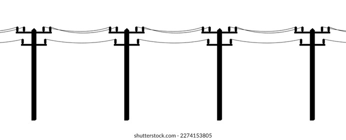 Poste eléctrico. Polos de poder. Silhouette de transmisión de energía eléctrica. Ilustración vectorial aislada en fondo blanco.