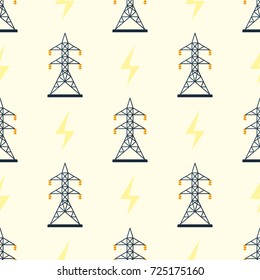 Electric pole seamless pattern vector illustration electrical voltage energy industrial wire tower.