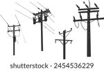 Electric pole silhouette, Utility pole silhouette, Power lines pole silhouette, Power pole silhouette