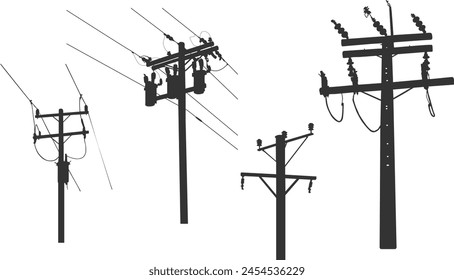 Electric pole silhouette, Utility pole silhouette, Power lines pole silhouette, Power pole silhouette