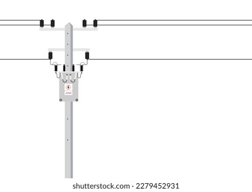 Electric pole and and Electric transformer. Electric pole. Power Poles. Electric Power transmission. Vector Illustration Isolated on White Background.