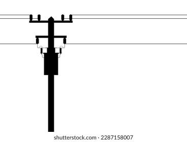 Electric pole and and Electric transformer. Electric pole. Power Poles. Electric Power transmission Silhouette. Vector Illustration Isolated on White Background.