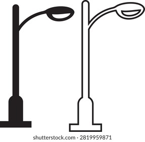 Electric Pole, Utility Pole, Power Line, Transmission Tower, Street Light, Electrical Infrastructure Icon Black Flat and Line Vector Illustration Isolated