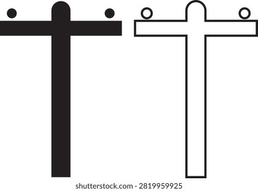Electric Pole, Utility Pole, Power Line, Transmission Tower, Street Light, Electrical Infrastructure Icon Black Flat and Line Vector Illustration Isolated