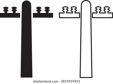 Electric Pole, Utility Pole, Power Line, Transmission Tower, Street Light, Electrical Infrastructure Icon Black Flat and Line Vector Illustration Isolated