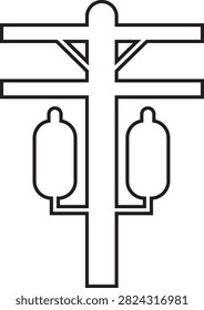 Electric Pole, Utility Pole, Power Line, Transmission Tower, Street Light, Electrical Infrastructure Icon Black Flat and Line Vector Illustration Isolated