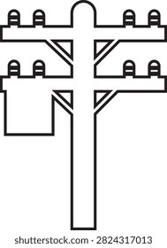 Electric Pole, Utility Pole, Power Line, Transmission Tower, Street Light, Electrical Infrastructure Icon Black Flat and Line Vector Illustration Isolated