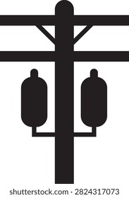 Electric Pole, Utility Pole, Power Line, Transmission Tower, Street Light, Electrical Infrastructure Icon Black Flat and Line Vector Illustration Isolated
