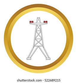 Electric pole vector icon in golden circle, cartoon style isolated on white background