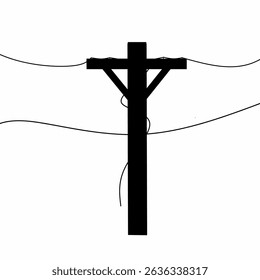 Ilustração do vetor do polo elétrico no fundo branco. Polo com fios de alta tensão. Símbolo de energia elétrica e logotipo de aviso de choque elétrico.