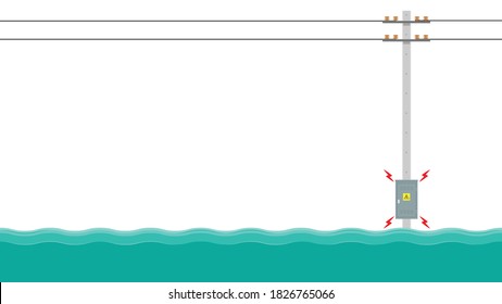 Electric poles flood. Broken electric pole vector. electric pole on white background. Electrical cabinet. flood.