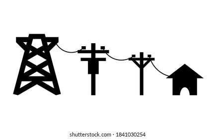 Electric poles that transmit and convert electricity to the house icon line vector.