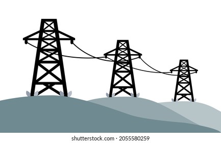 Electric poles to transmit electricity on mountain hill icon flat vector design.