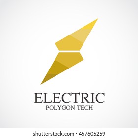 Electric of polygon tech abstract vector and logo design or template lighting business icon of company identity symbol concept