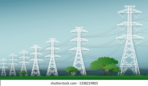 Electric post and landscape graphic vector