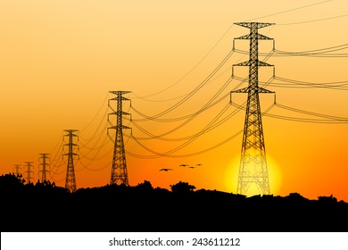 Electric post and landscape scenery graphic vector