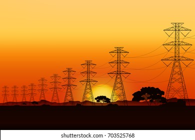 electric post and sunrise landscape graphic vector