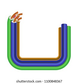 Electric Power Cable Isolated on White Background. Electrical Copper Wire or Cord. Realistic 3d Vector Illustration