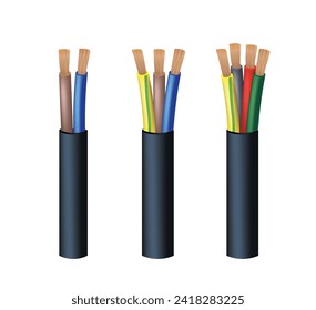 Electric power cables 3 types, vector