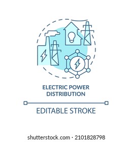 Electric power distribution turquoise concept icon. Smart grid productivity abstract idea thin line illustration. Isolated outline drawing. Editable stroke. Roboto-Medium, Myriad Pro-Bold fonts used