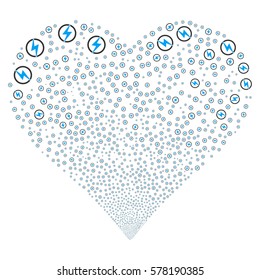 Electric Power fireworks with heart shape. Vector illustration style is flat blue and gray iconic symbols on a white background. Object stream organized from random pictographs.