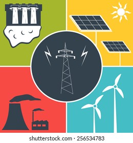 Electric power flat icons.