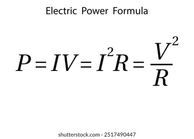 Electric Power Formula on the white background. Education. Science. School. Formula. Vector illustration.