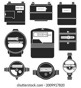 Electric power, gas, water meter vector black set icon. Vector illustration counter on white background. Isolated vector black set icon electric power, gas, water meter.