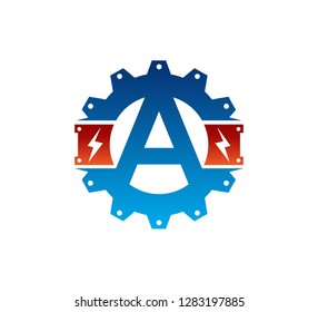 electric power gear letter a icon vector logo design template