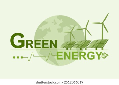 Electric power generation industrial, Wind power generators and Solar cell panel with copy space, Renewable energy sources, Green ecology and eco friendly, Sustainable alternative energy concept.