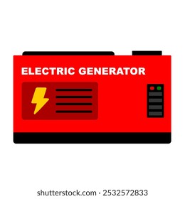 Gerador de energia elétrica com cor vermelha. Carregador elétrico diesel portátil plana gerador clip art vetor ilustração. Dispositivo de fonte de alimentação