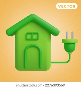 electric power house 3D vector icon set, on a orange background