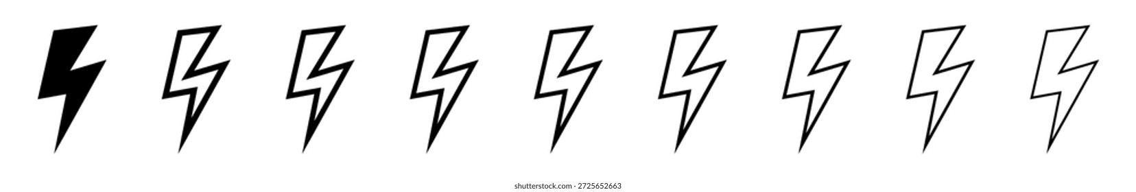 Ícone de energia elétrica. Ícones de raio definidos.