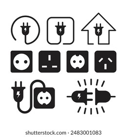 electric power icon set flat plug vector illustration