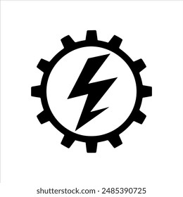 Elektrischer Strom Blitz Bolzen mit Circle Gear Vektorgrafik Symbol Zeichen Vektorillustration Design.