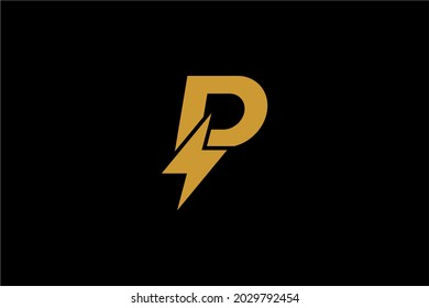 Electric power logo design vector. Yellow thunder abstract symbol. Monogram P letter and bolt vector icons.
