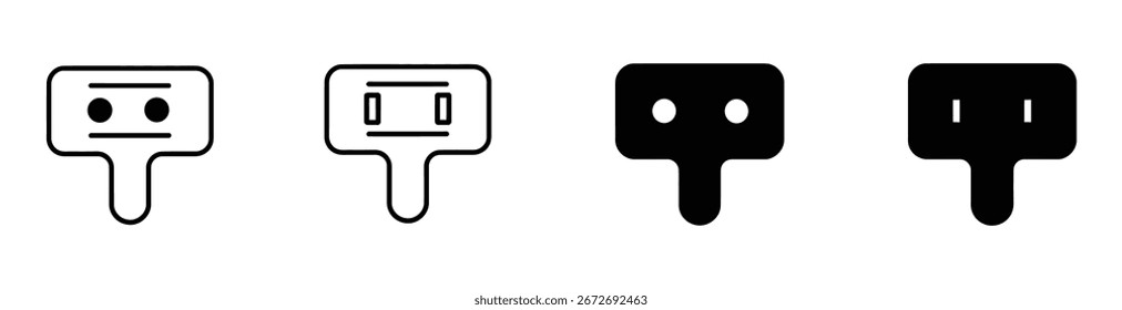 Elektrischer Netzstecker-Symbolsatz. Stromkabel-Zeichen. Elektrisches Symbolelement. Vektorgrafik.