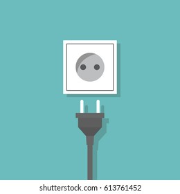 Electric power plug with socket. Vector illustration flat design. Connecting power plug.