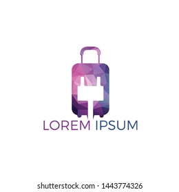 Electric power plug and travel bag vector logo design. Power logo design template. Power energy symbol.	
