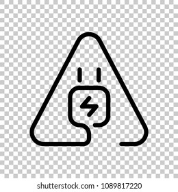 Electric power plug in warning triangle. Simple linear icon with