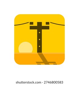 Electric power pole silhouette sunset on yellow square icon flat vector design
