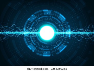 Elektrizität im Reaktor. Abstrakter Hintergrund Blitz und HUD Design. Grafik zur Batterieaufladungs-Energiekontrolle